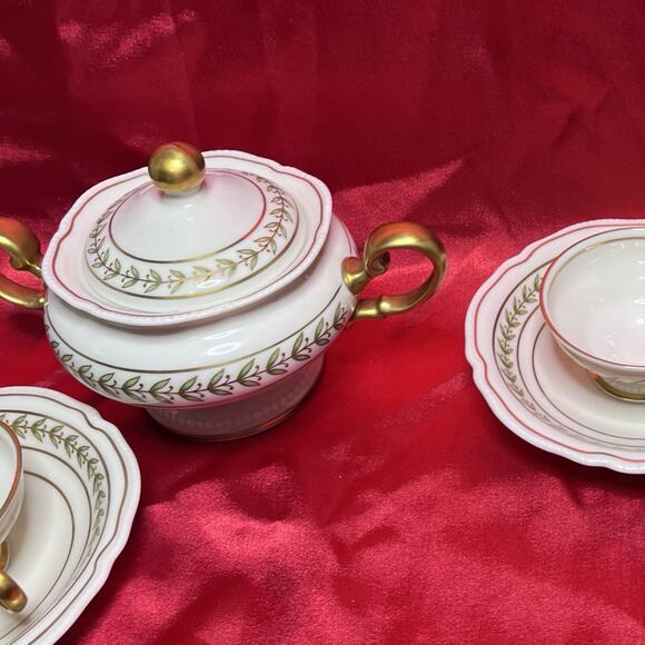 Vintage Castleton Bristol Green Footed Cup & Saucer Set (2) With Sugar Bowl - Picture 3 of 16